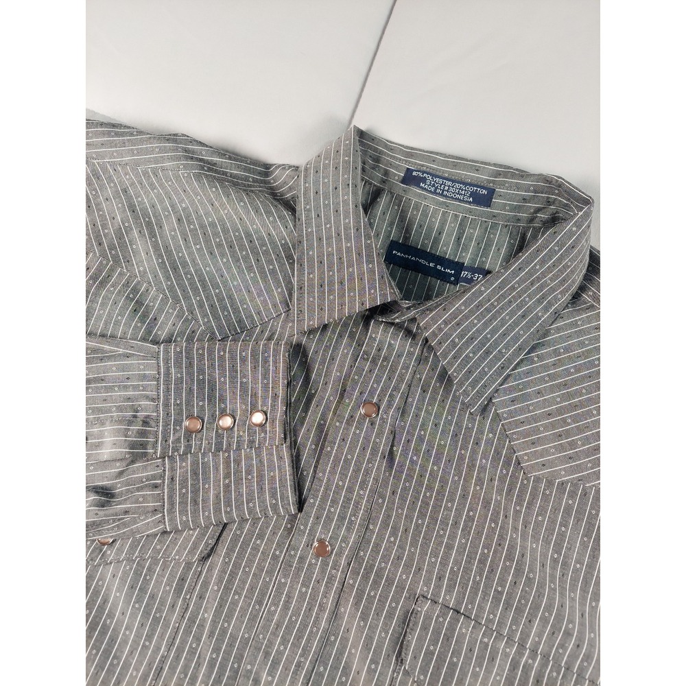 VTG Panhandle Slim Pearl Snap Shirt Mens 17.5 - 37 Striped Western Comfort EUC